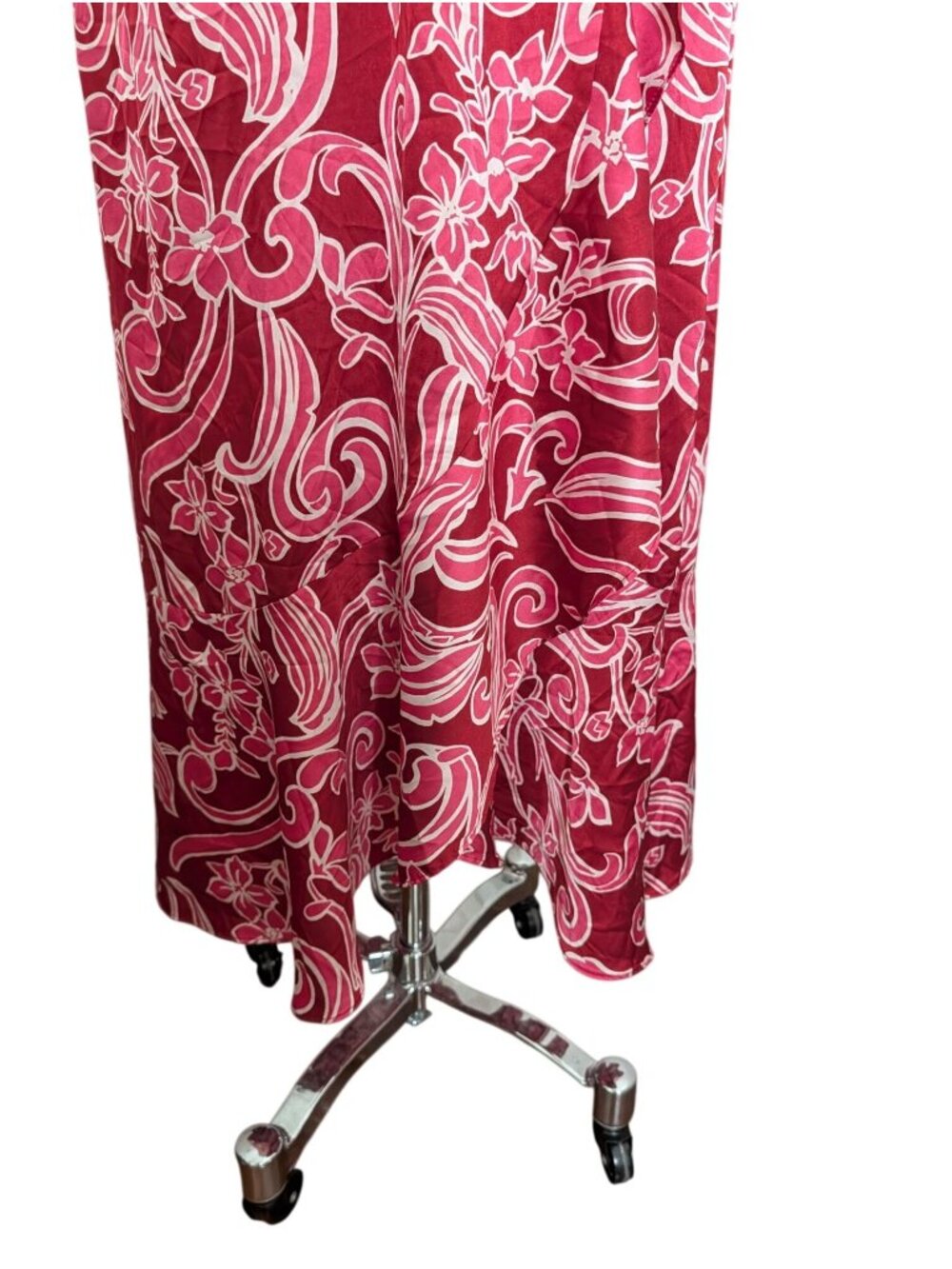 Nicole Miller New York Red Floral Wrap Midi Dress Size M Boho Cottage - Picture 13 of 16